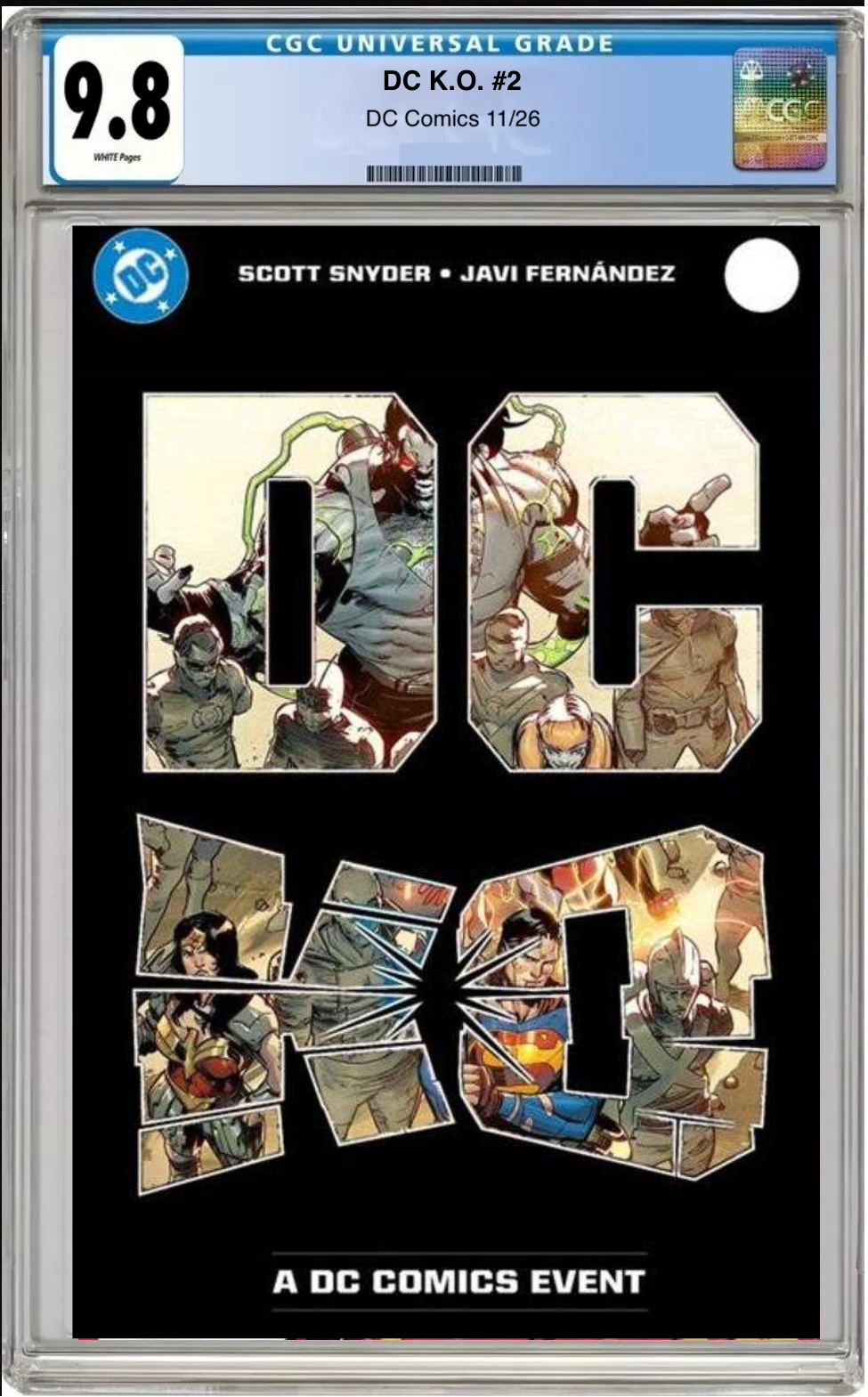 Comic book cover of DC K.O. #2 Cover A with CGC 9.8 grading label.