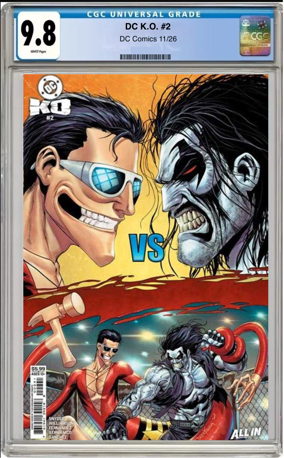 Comic book cover of DC K.O. #2 Cover D with CGC 9.8 grading label.
