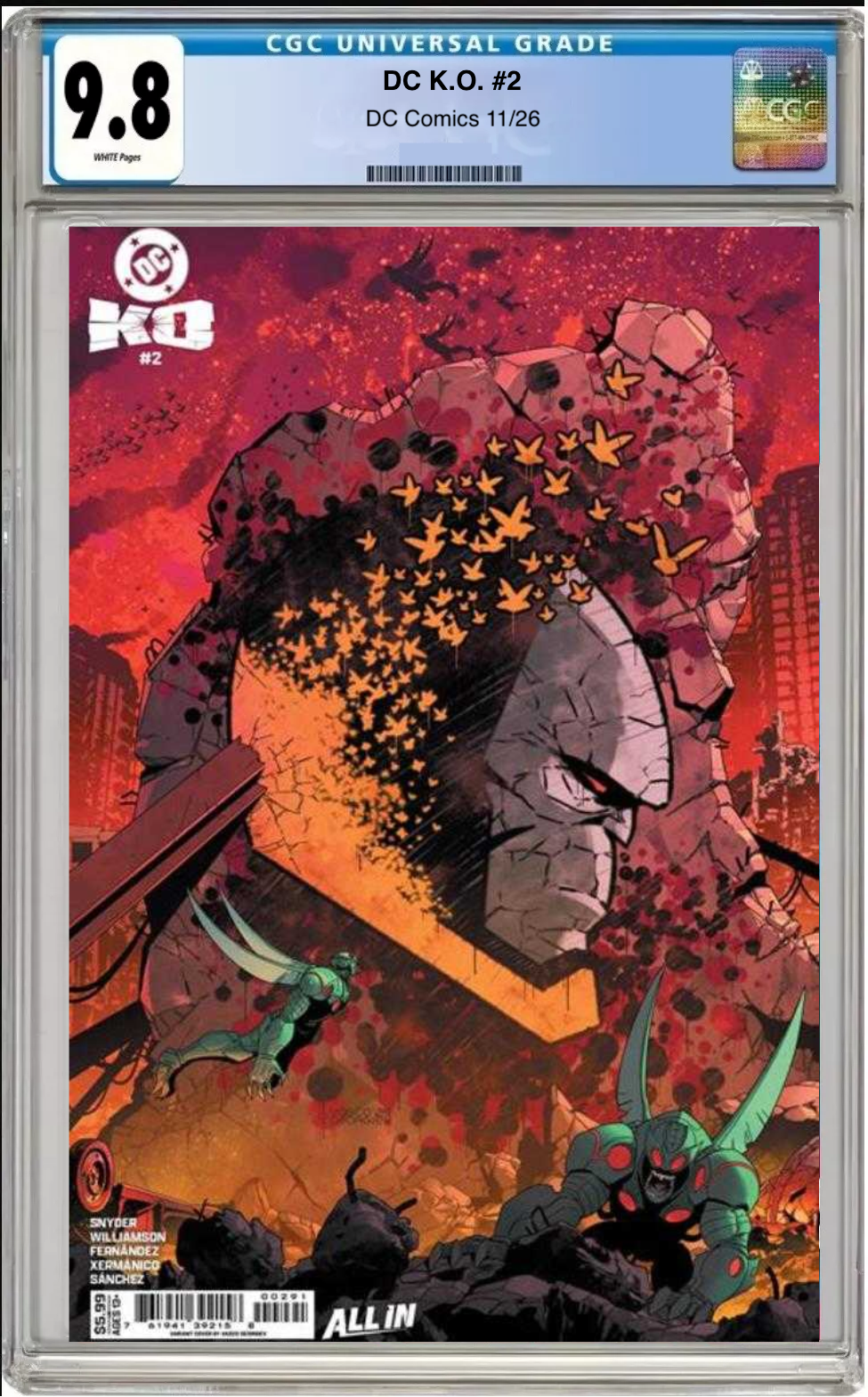 Comic book cover of DC K.O. #2 Cover F with CGC 9.8 grading label.
