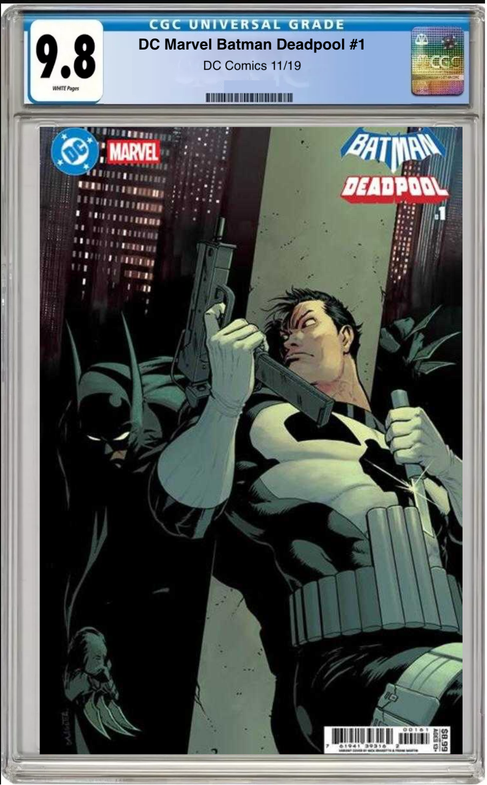 Comic book cover of DC/Marvel: Batman/Deadpool #1 Batman & Punisher Cover with CGC grading label.