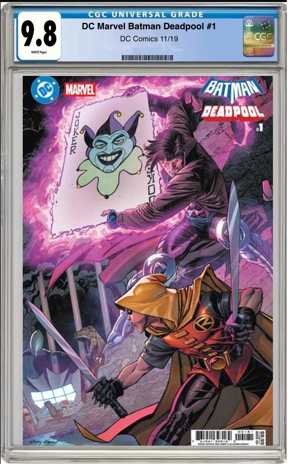 Comic book cover of DC/Marvel: Batman/Deadpool #1 Damian Wayne & Gambit Cover with CGC grading label.