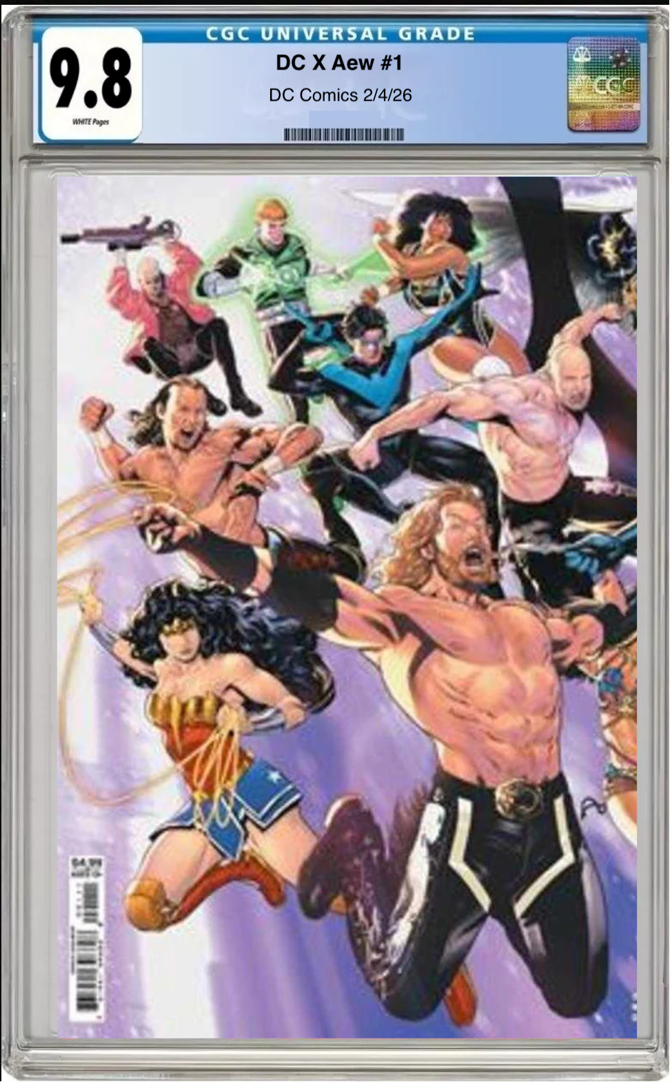 Comic book cover of DC x AEW #1 Cover A Wraparound with CGC grading label. back