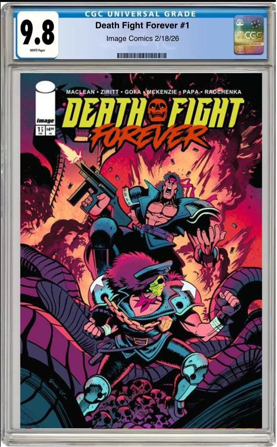 Comic book cover of Death Fight Forever #1 Cover C 1:25 Ratio with CGC grading label.