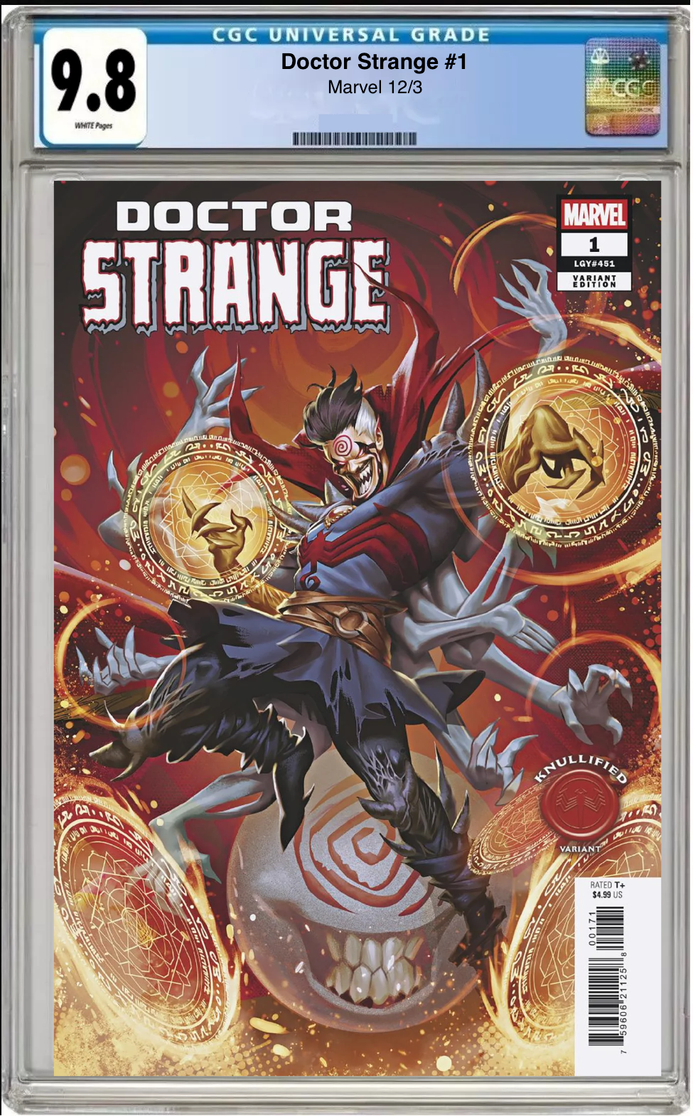 Comic book cover of Doctor Strange #1 Mateus Manhanini Knullified Cover with CGC grading label.