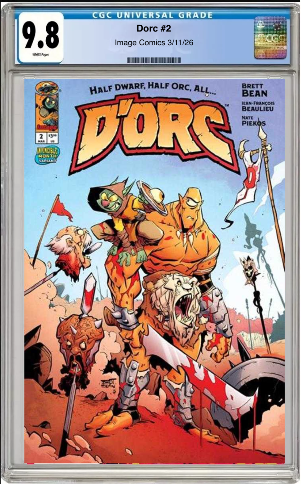 Comic book cover of D'orc #2 Cover C Invincible Team-Up Cover with CGC grading label.