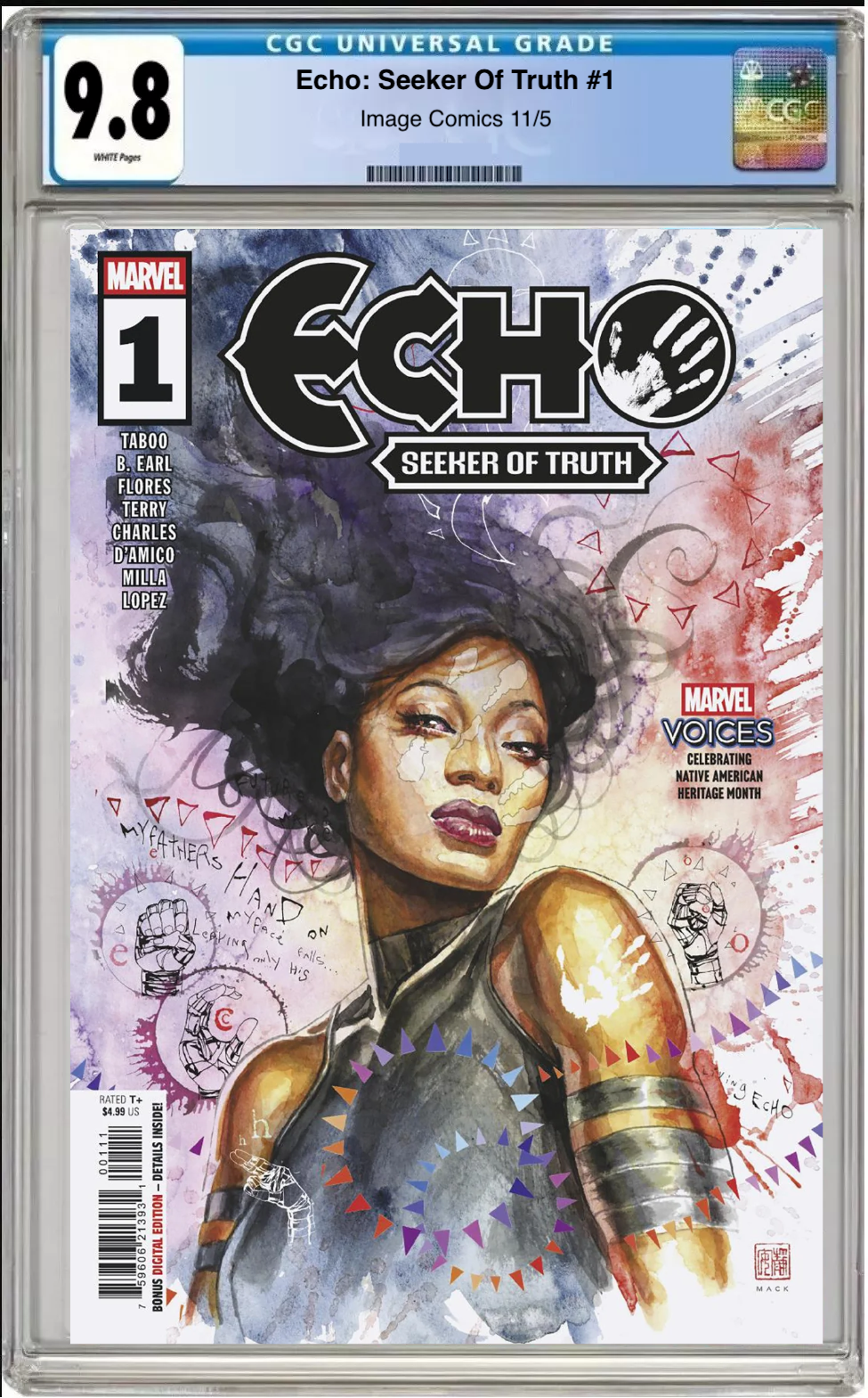 Comic book cover of Echo-Seeker of Truth #1 Main Cover with CGC 9.8 grading label.