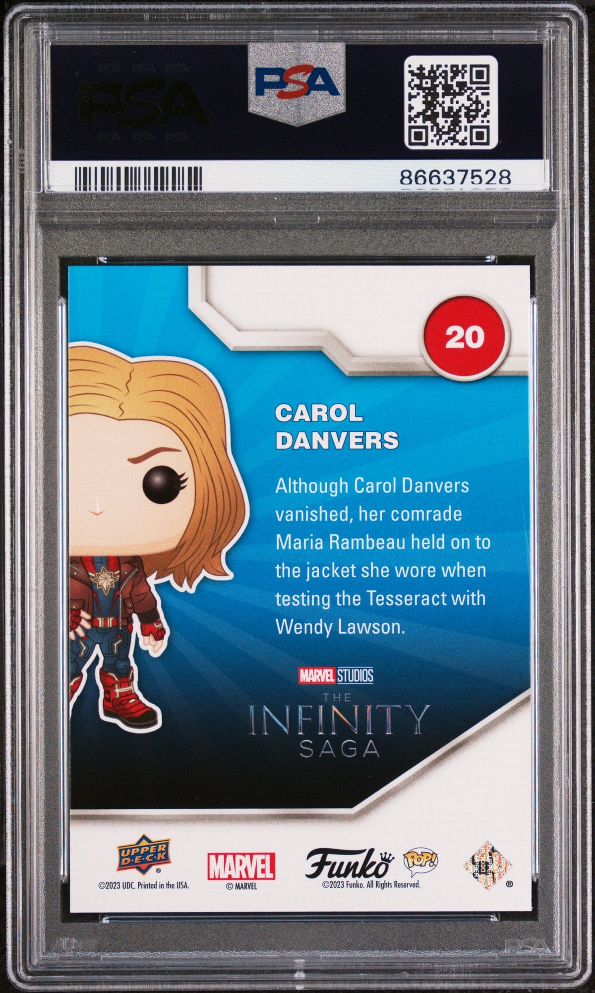 2023 UPPER DECK FUNKO POP MARVEL  CAROL DANVERS PLATINUM #20  PSA 10
