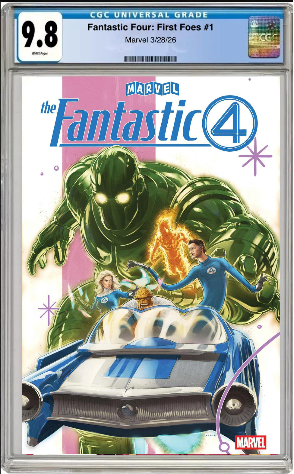 Comic book cover of Fantastic Four First Foes #1 Kaare Andrews Cover with CGC grading label.