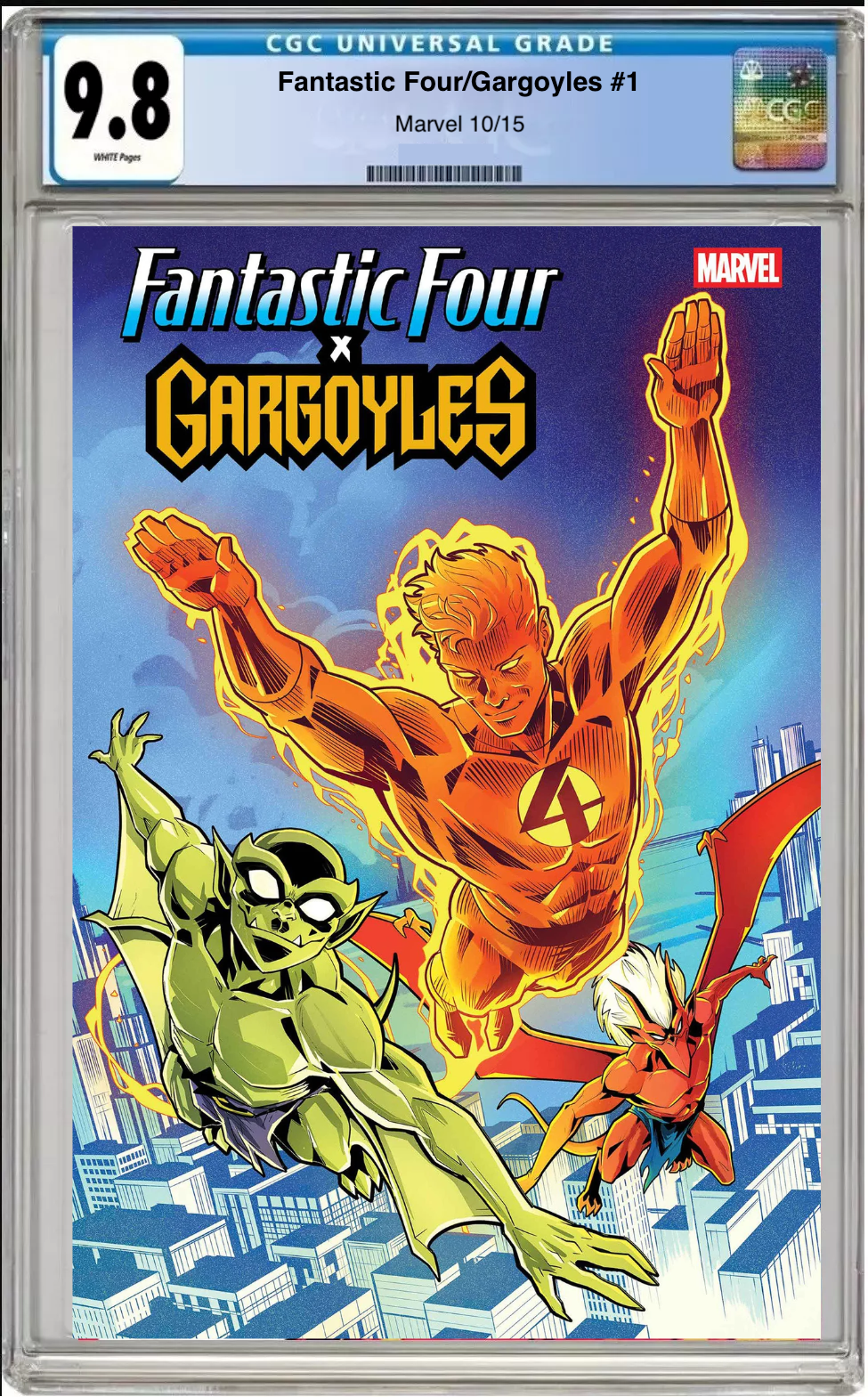 Comic book cover of Fantastic Four/Gargoyles #1 Luciano Vecchio Foil Cover with CGC grading label.