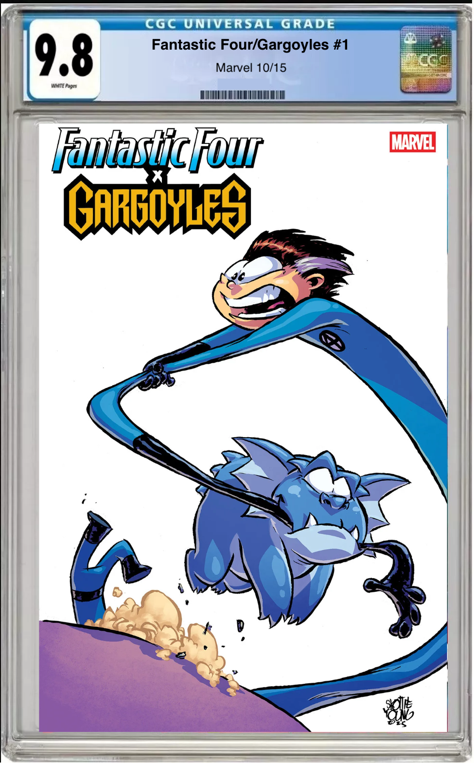 Comic book cover of Fantastic Four/Gargoyles #1 Skottie Young Cover with CGC grading label.
