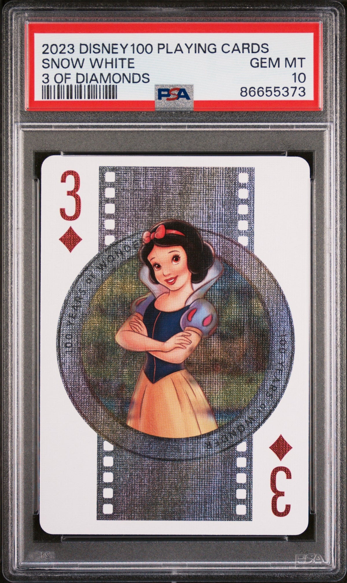 2023 DISNEY 100 PLAYING CARDS SNOW WHITE 3 OF DIAMONDS PSA 10