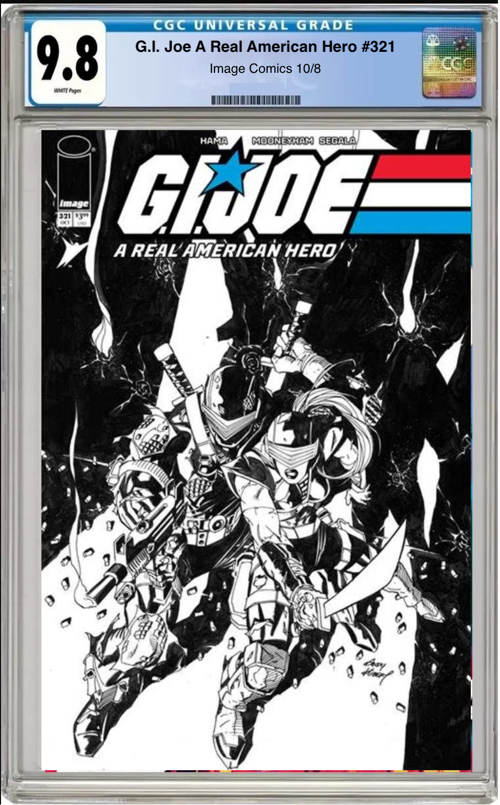 Comic book cover of G.I. Joe: A Real American Hero #321 Cover B Black and White with CGC grading label