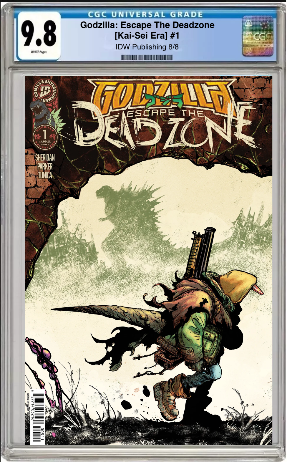 omic book cover of Godzilla: Escape the Deadzone #1 Main Cover with CGC grading label