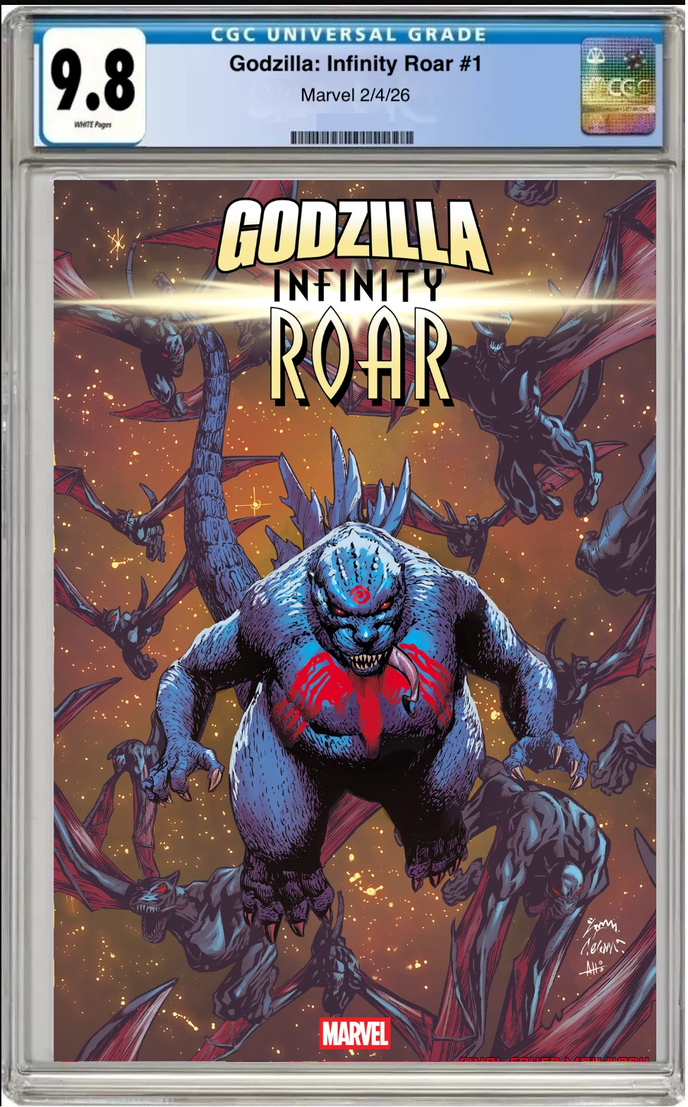 Comic book cover of Godzilla: Infinity Roar #1 Ryan Stegman Cover with CGC grading label.