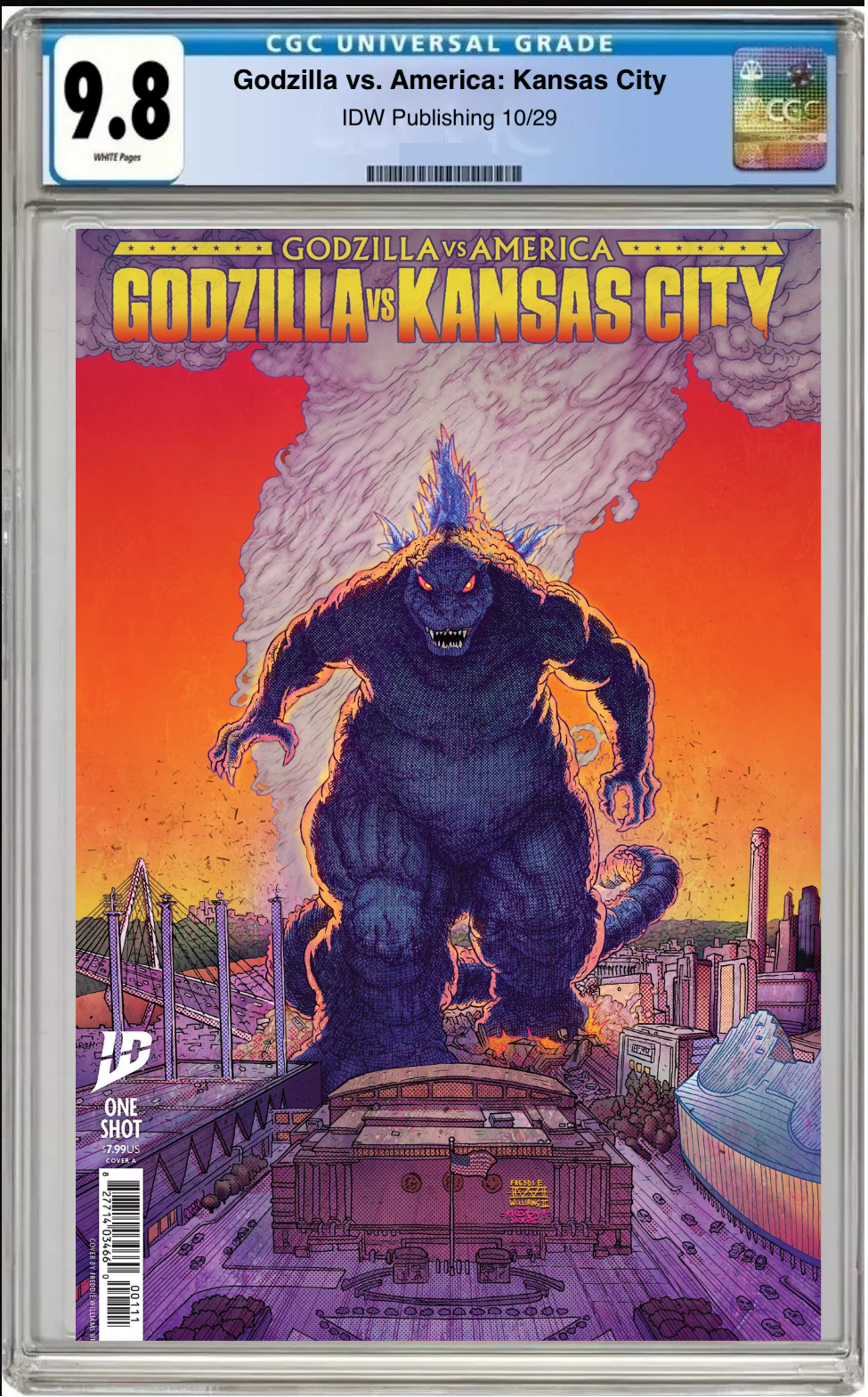 Comic book cover of Godzilla vs. America: Kansas City Cover A with CGC 9.8 grading label.
