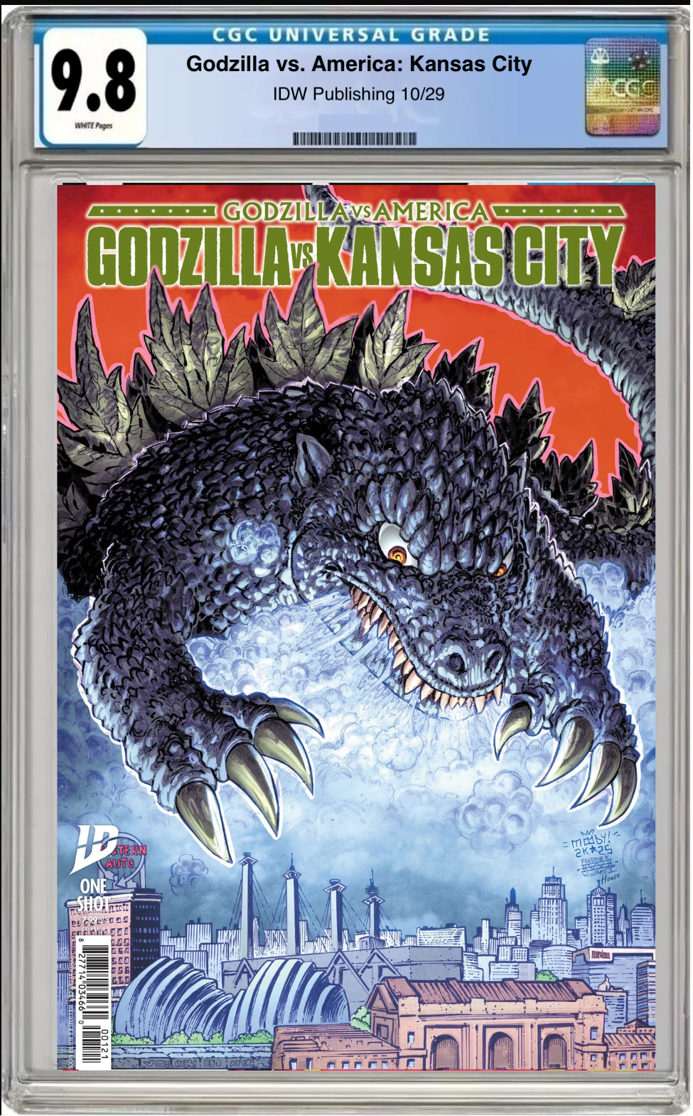 Comic book cover of Godzilla vs. America: Kansas City Cover B with CGC 9.8 grading label.