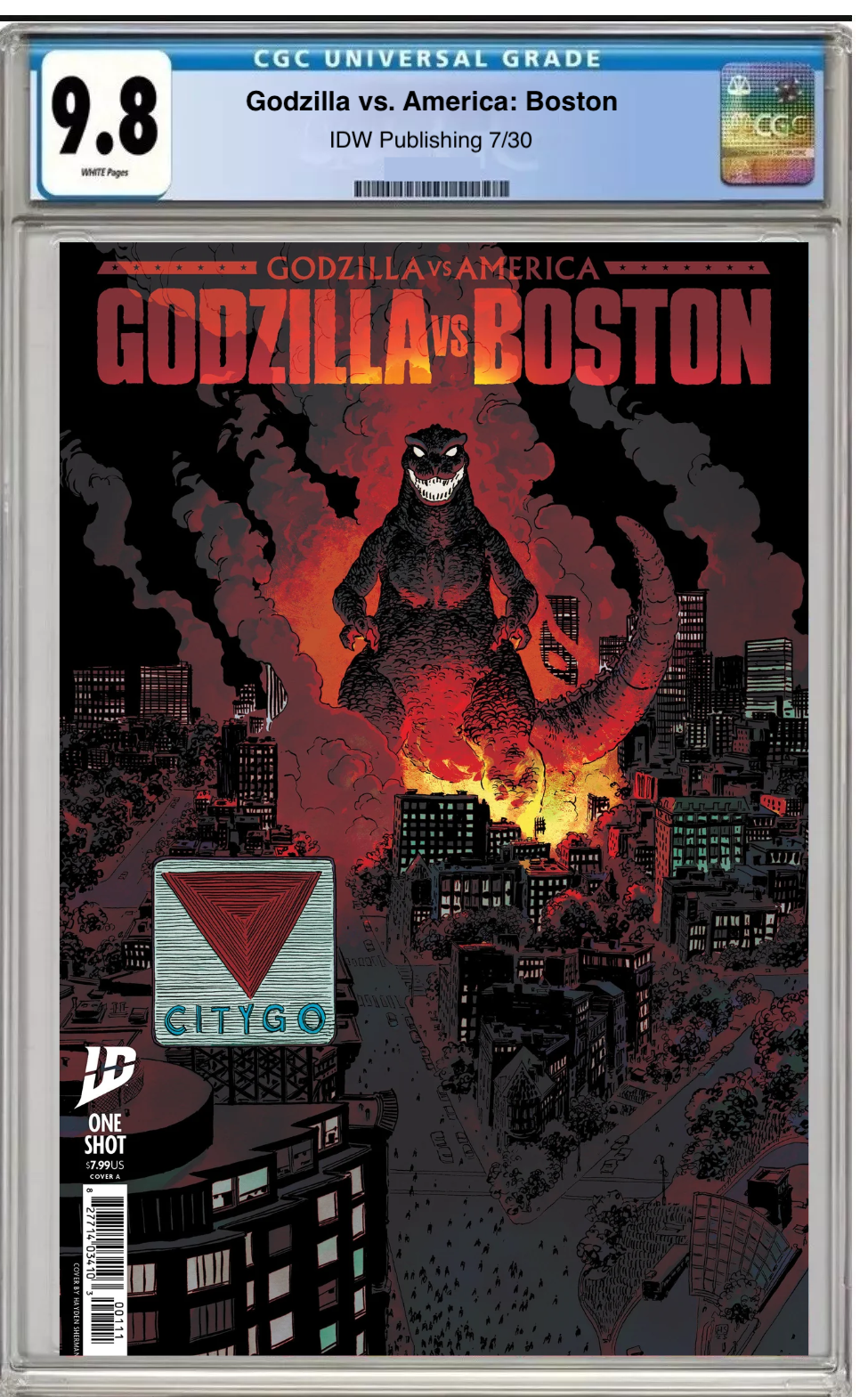 Godzilla vs. Boston #1 Main Cover comic book with CGC 9.8 grading label

