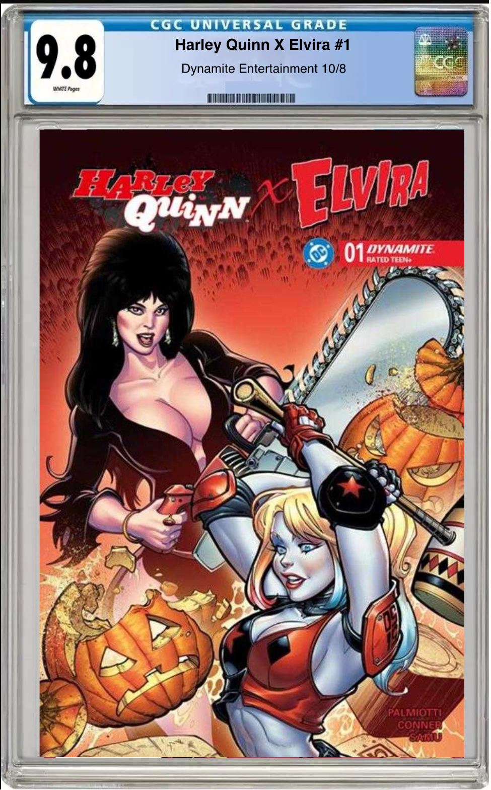 Comic book cover of Harley Quinn x Elvira #1 Cover B with CGC grading label.