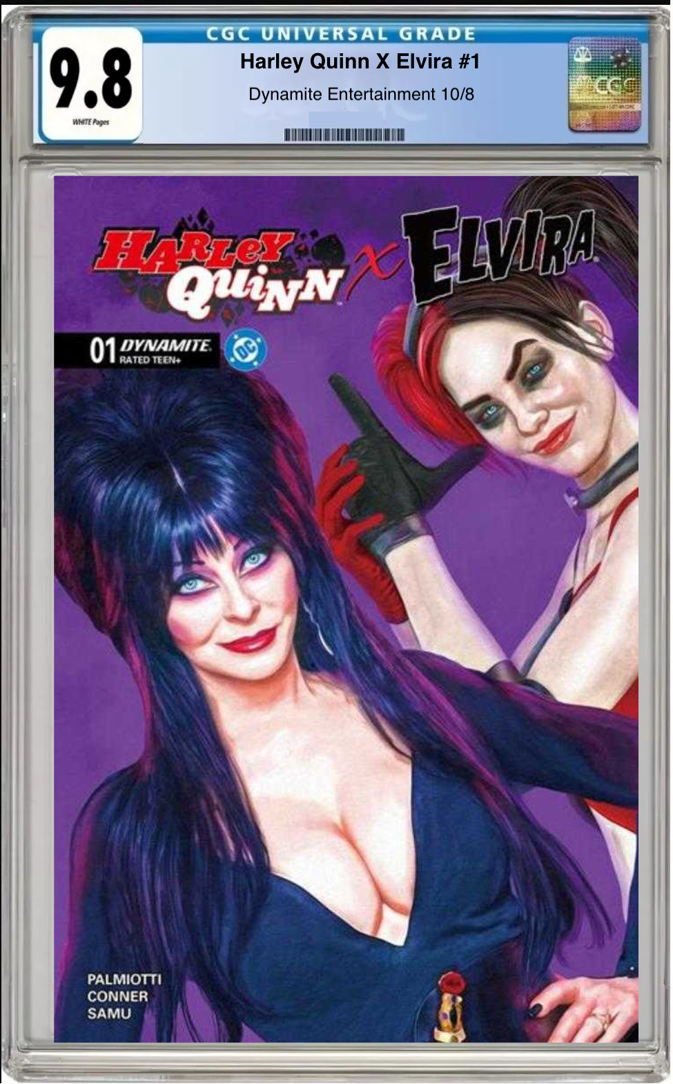 Comic book cover of Harley Quinn x Elvira #1 Cover E Mark Spears with CGC grading label.