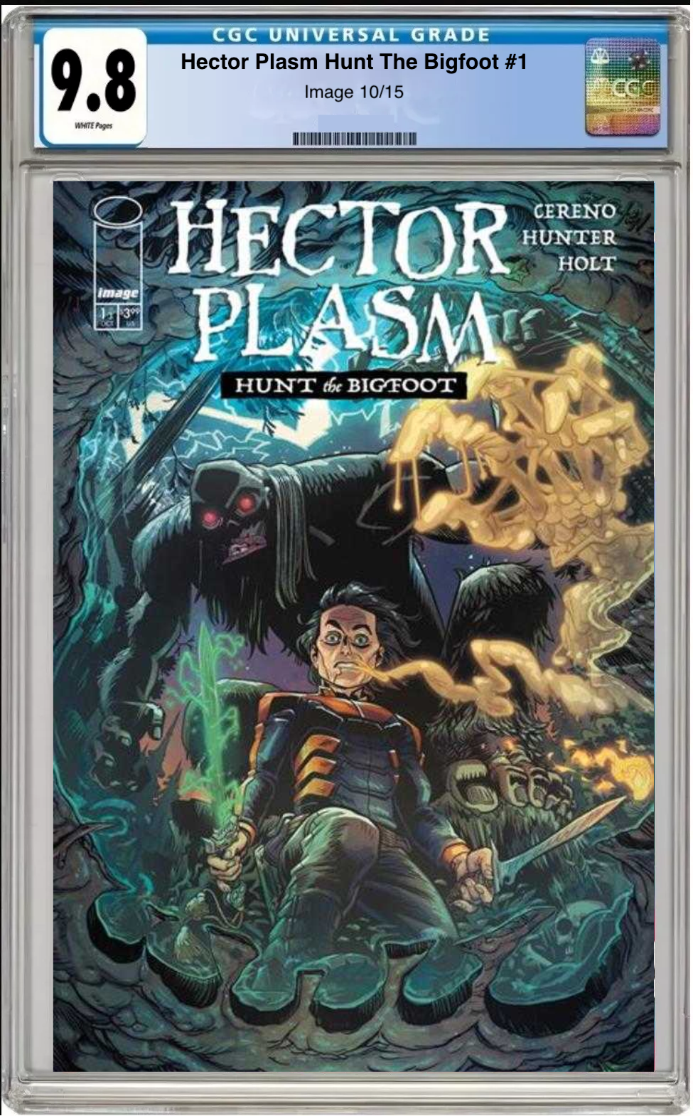 Comic book cover of Hector Plasm: Hunt the Bigfoot #1 Cover C 1:10 Ratio with CGC grading label.
