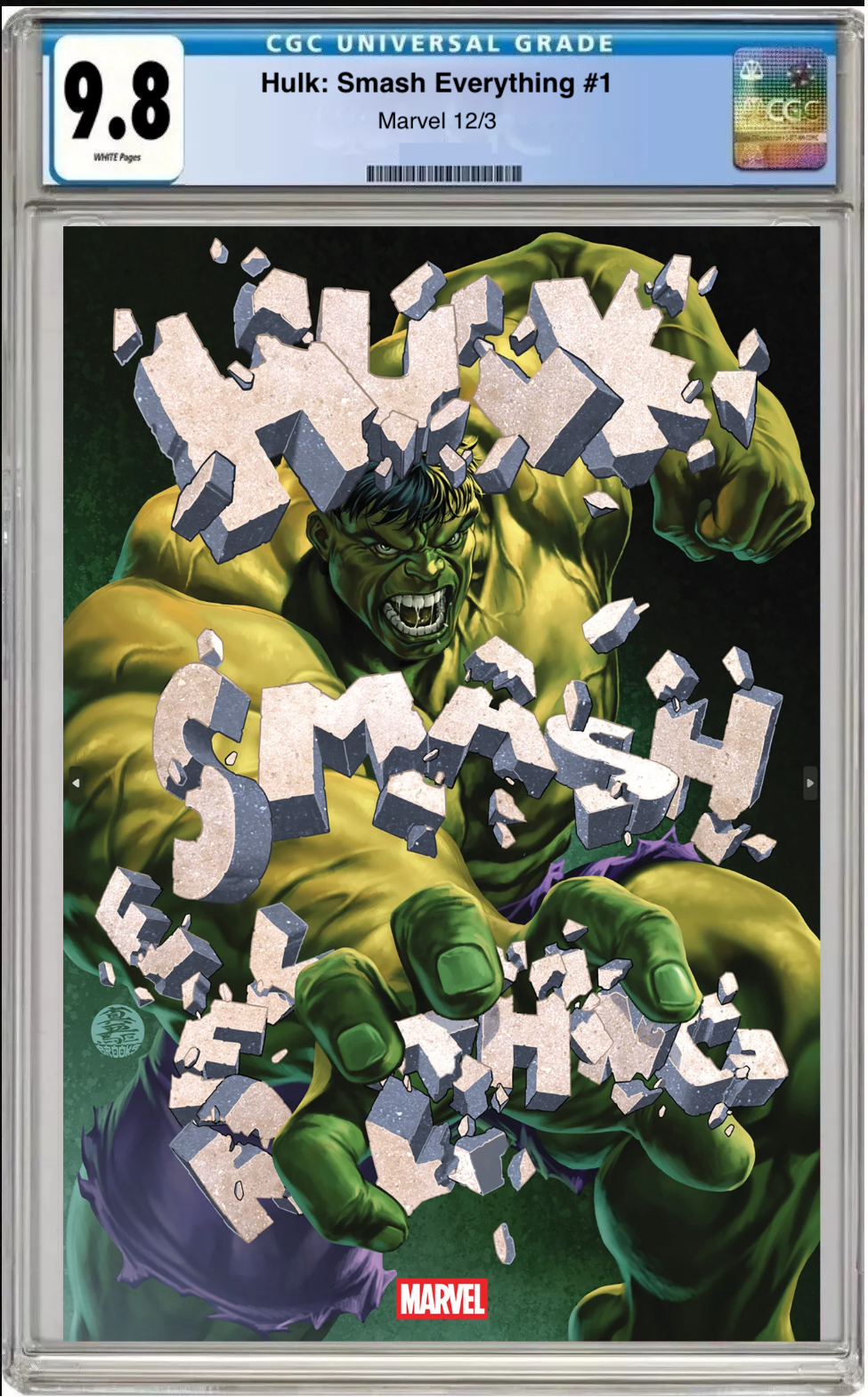 Comic book cover of Hulk Smash Everything #1 Mark Brooks Cover with CGC grading label.
