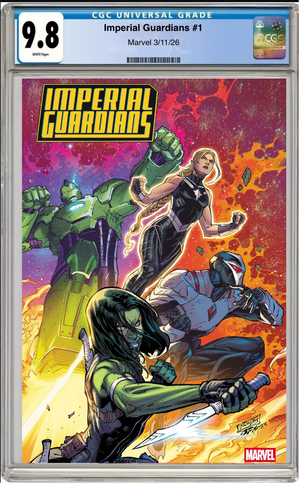Comic book cover of Imperial Guardians #1 Neth0 Diaz Cover with CGC grading label.