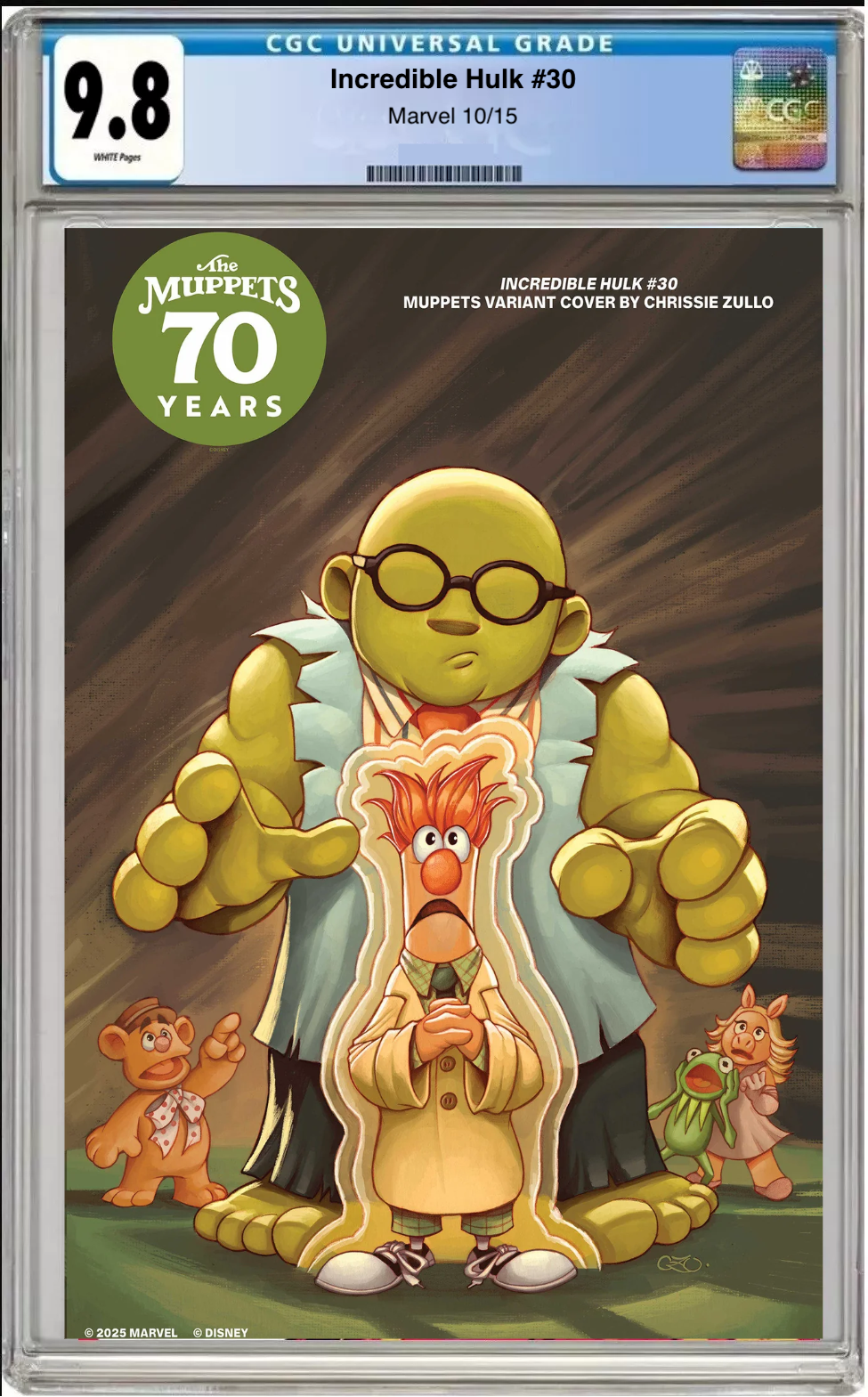Comic book cover of Incredible Hulk #30 Chris Zullo Muppets Cover with CGC grading label.