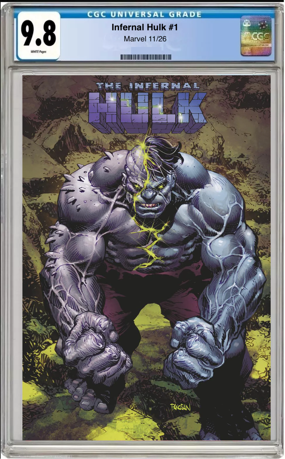 Comic book cover of Infernal Hulk #1 Dan Panosian Foil Cover with CGC grading label.