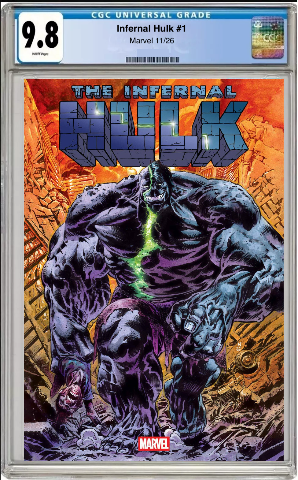 Comic book cover of Infernal Hulk #1 Main Cover with CGC grading label.