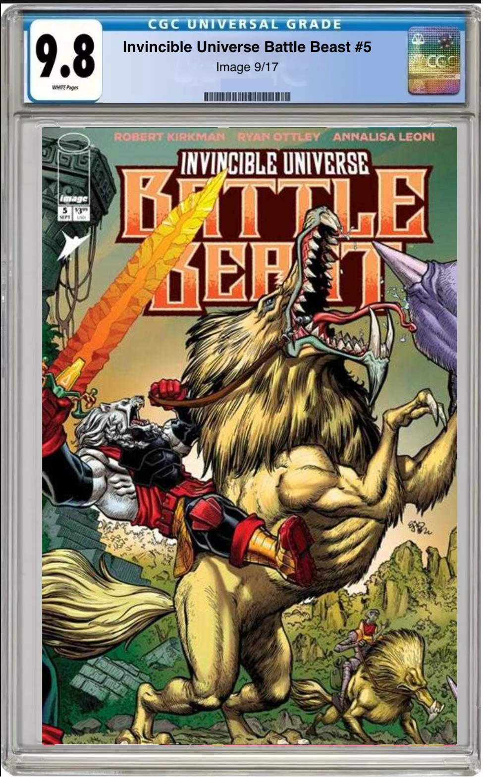 Comic book cover of Invincible Universe Battle Beast #5 Cover C Connecting Variant (1:10) illustrated by El Su with CGC 9.8 grading label.