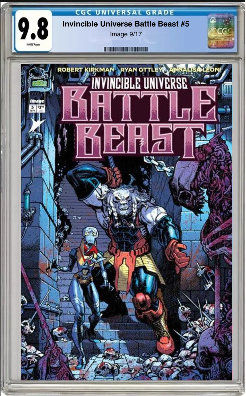 Comic book cover of Invincible Universe Battle Beast #5 with CGC 9.8 grading label.
