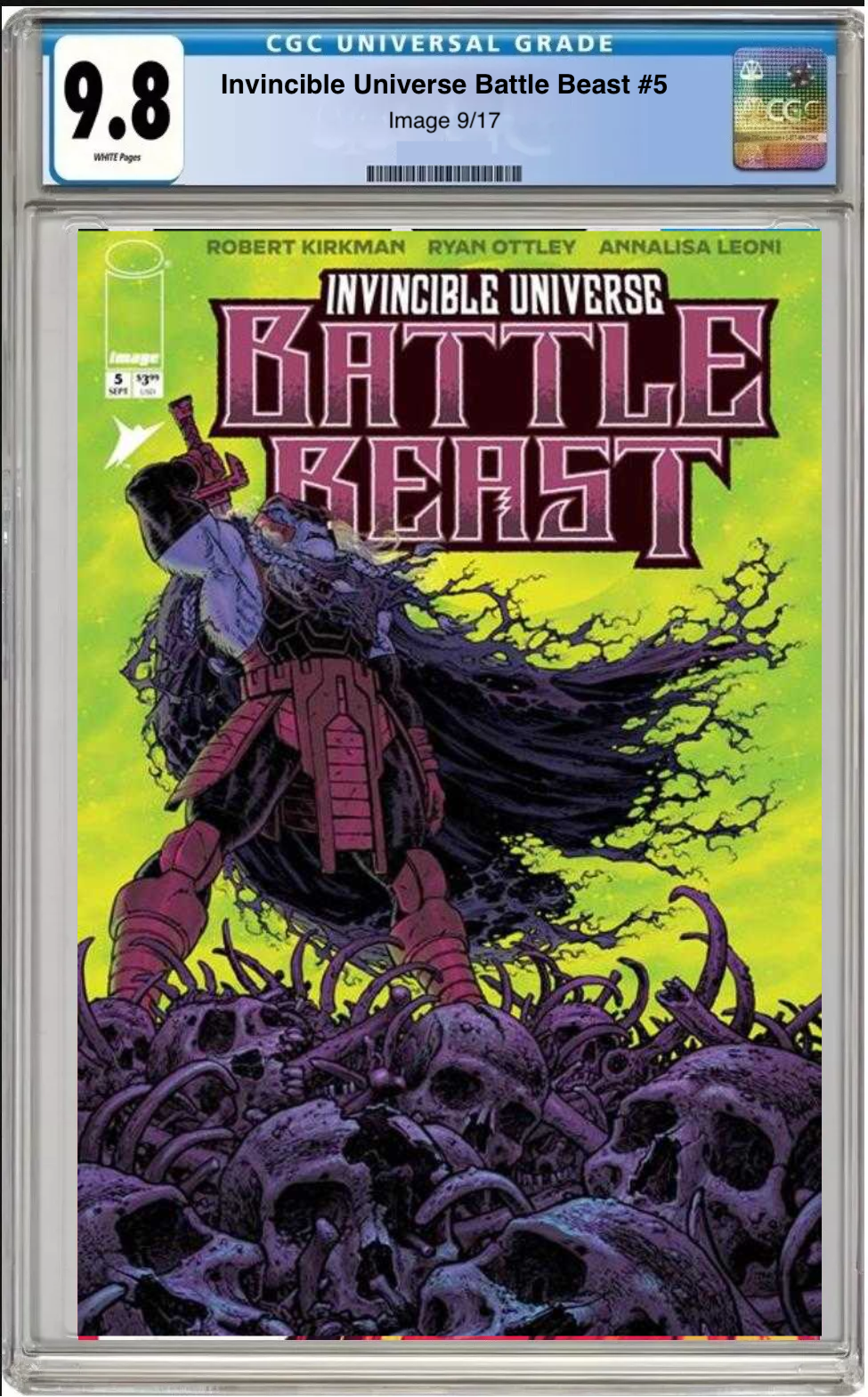 Comic book cover of Invincible Universe Battle Beast #5 Cover B with CGC 9.8 grading label.