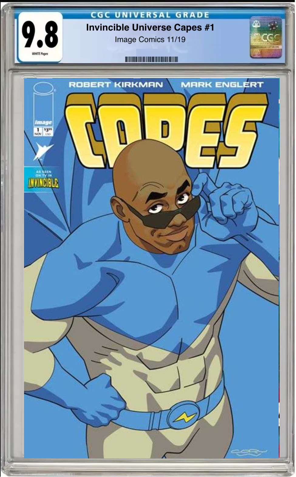 Comic book cover of Invincible Universe: Capes #1 Cover C with CGC grading label.