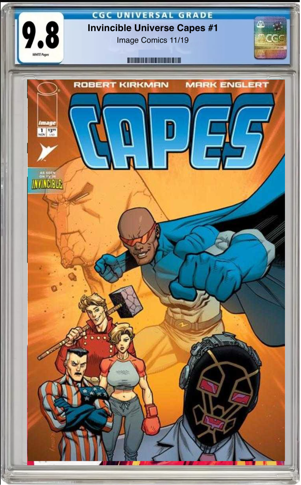 Comic book cover of Invincible Universe: Capes #1 Cover A with CGC grading label.