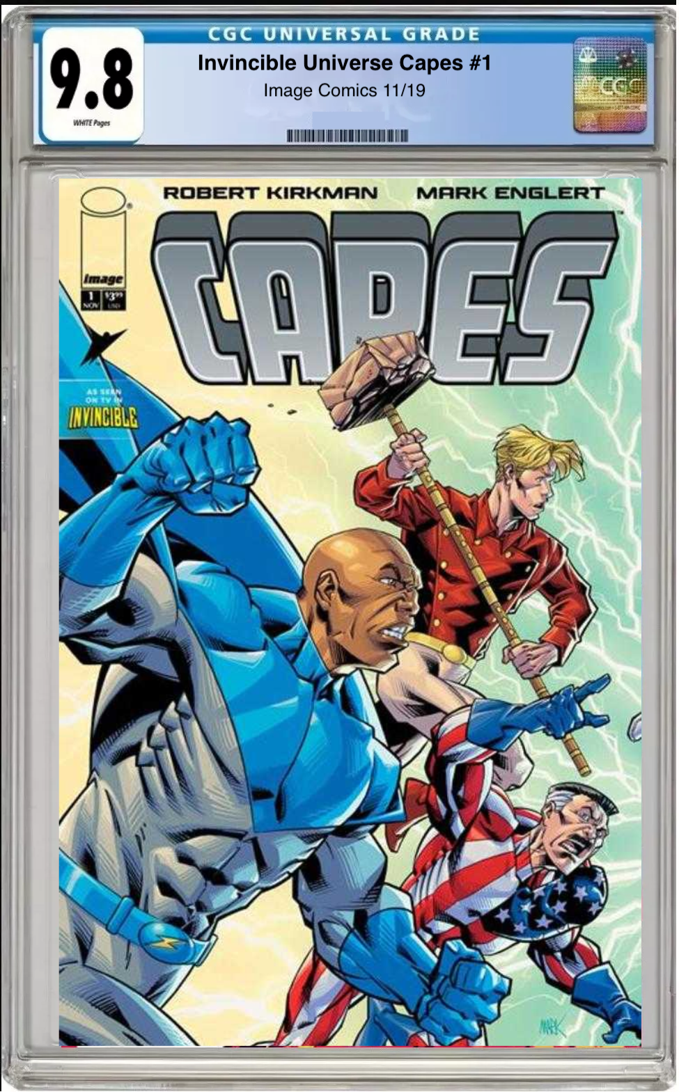 Comic book cover of Invincible Universe: Capes #1 Cover B with CGC grading label.