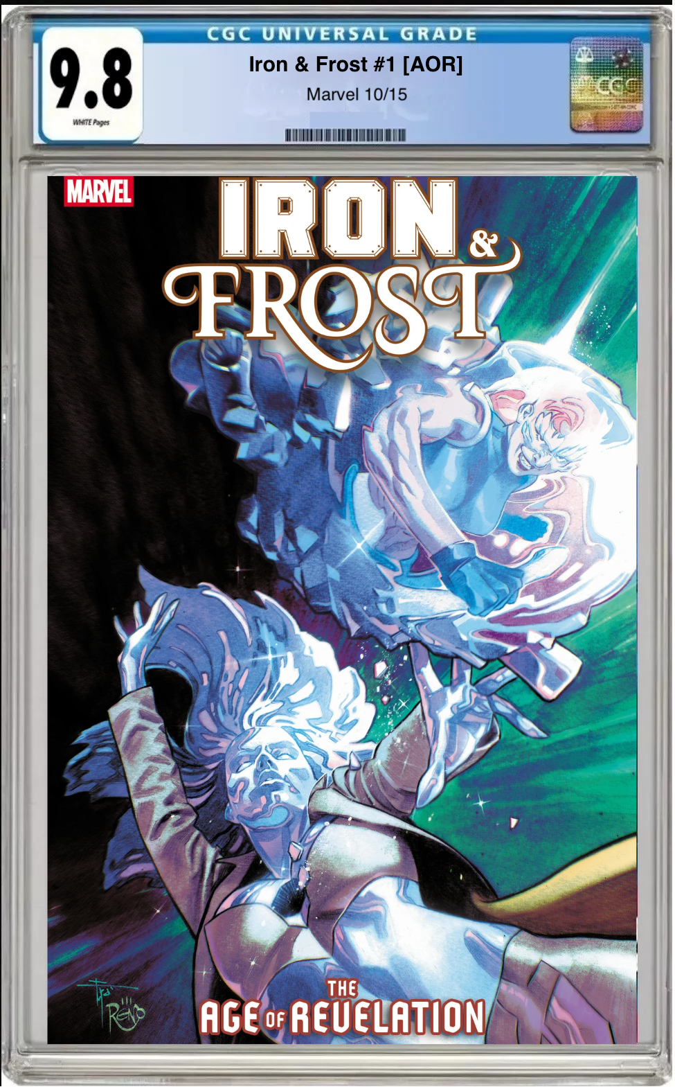 Comic book cover of Iron Frost #1 Francesco Mobil Revelation variant with CGC grading label.