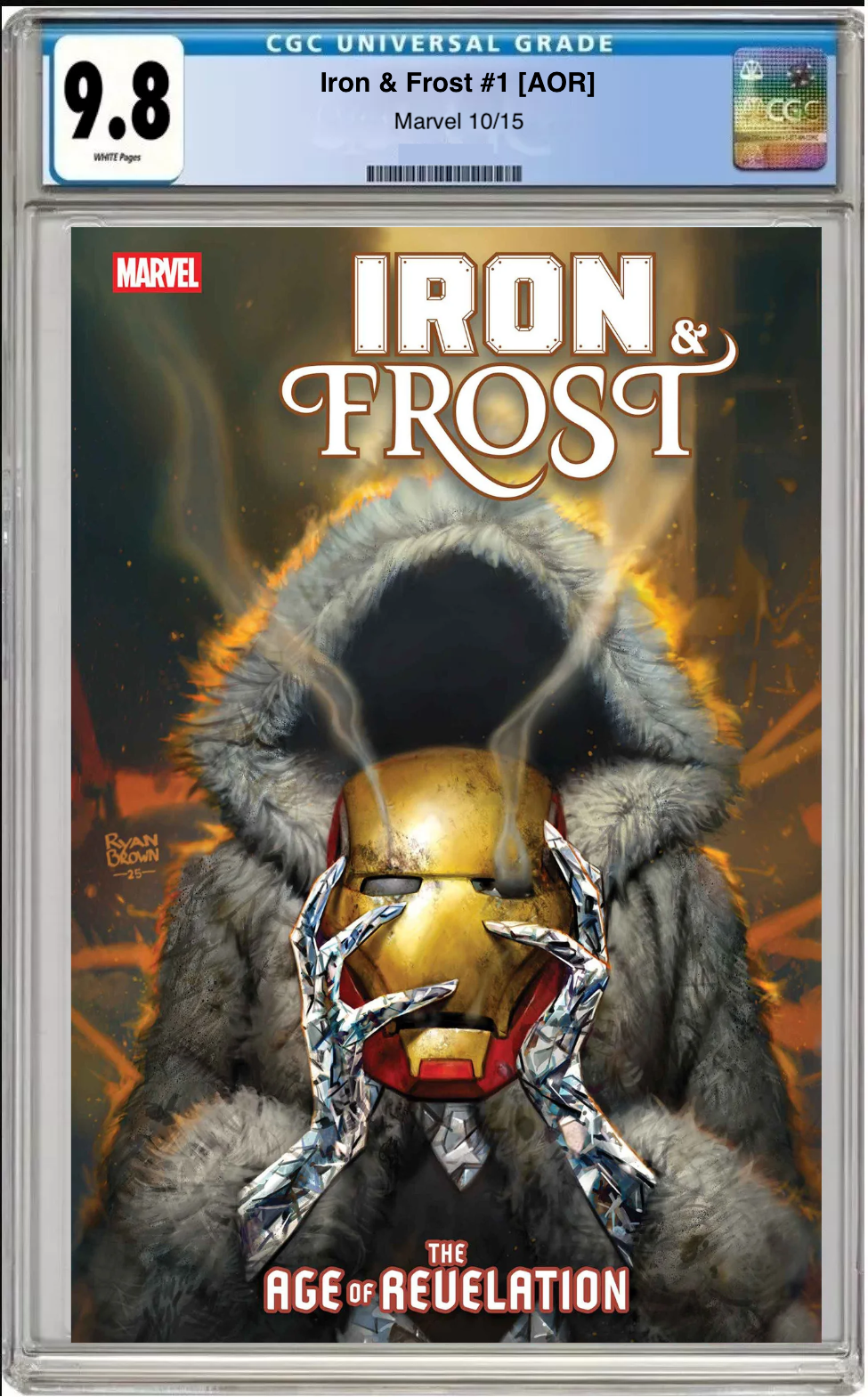 Comic book cover of Iron Frost #1 main cover with CGC grading label.