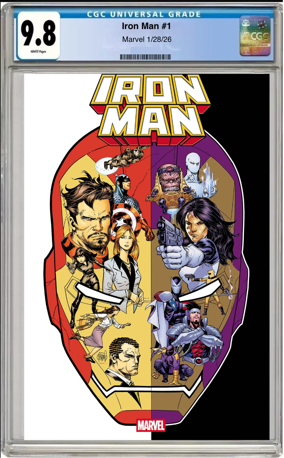 Comic book cover of Iron Man #1 Adam Kubert Promo Cover with CGC grading label.