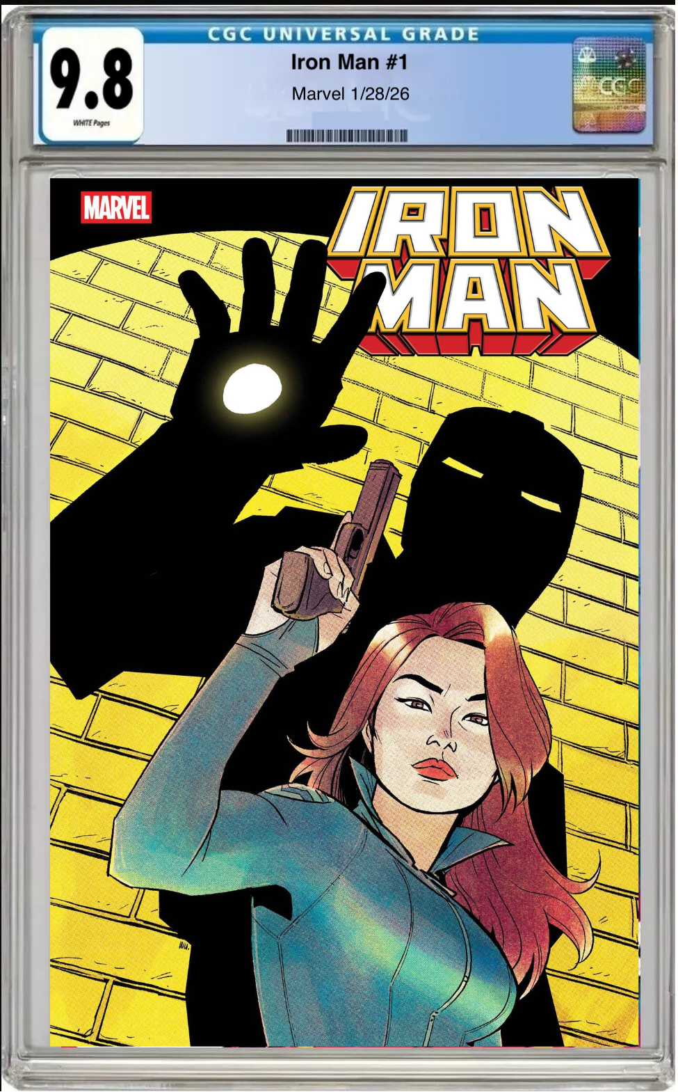 Comic book cover of Iron Man #1 Annie Wu Foreshadow Cover with CGC grading label.