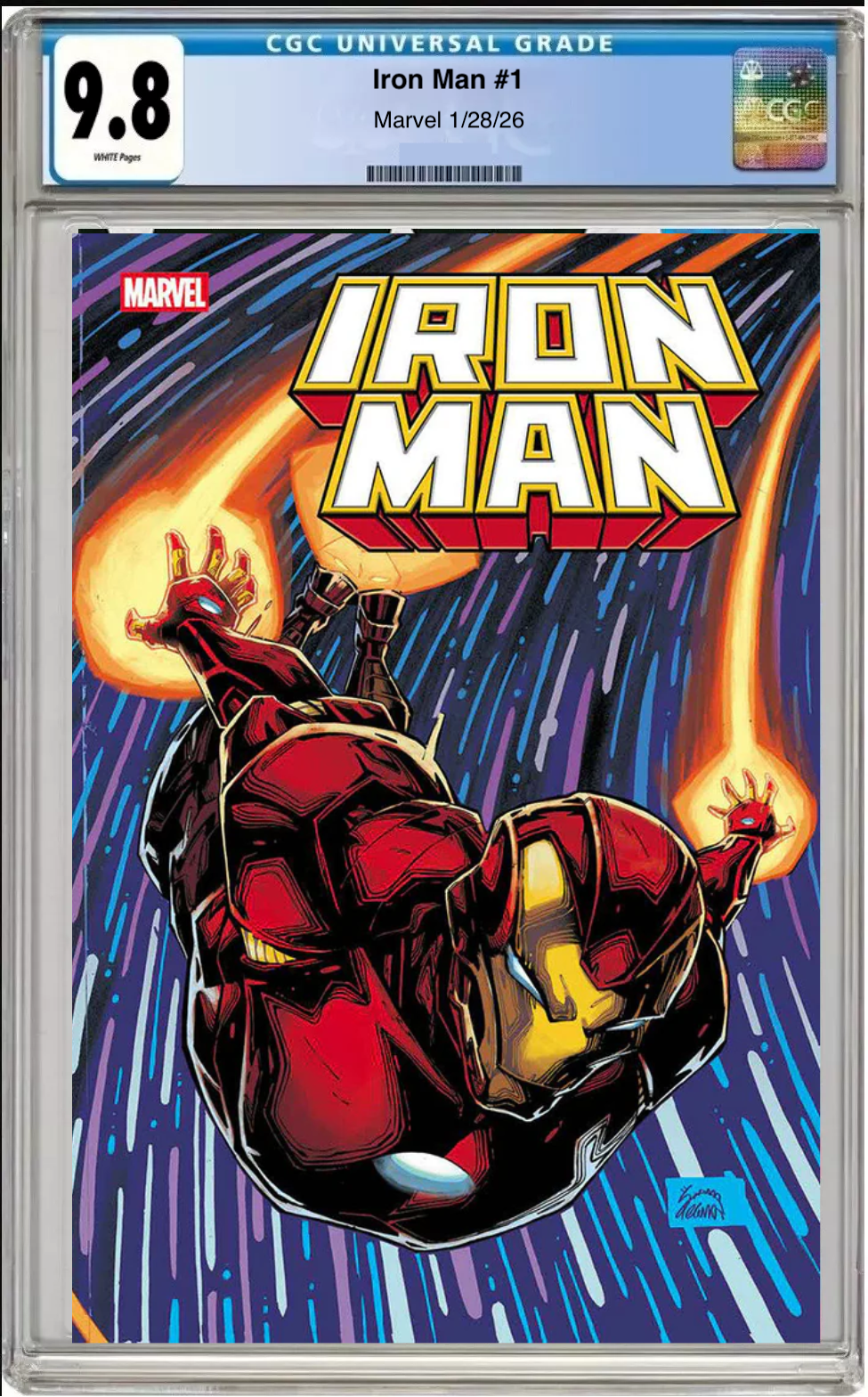Comic book cover of Iron Man #1 Main Cover (Wraparound) with CGC grading label. front