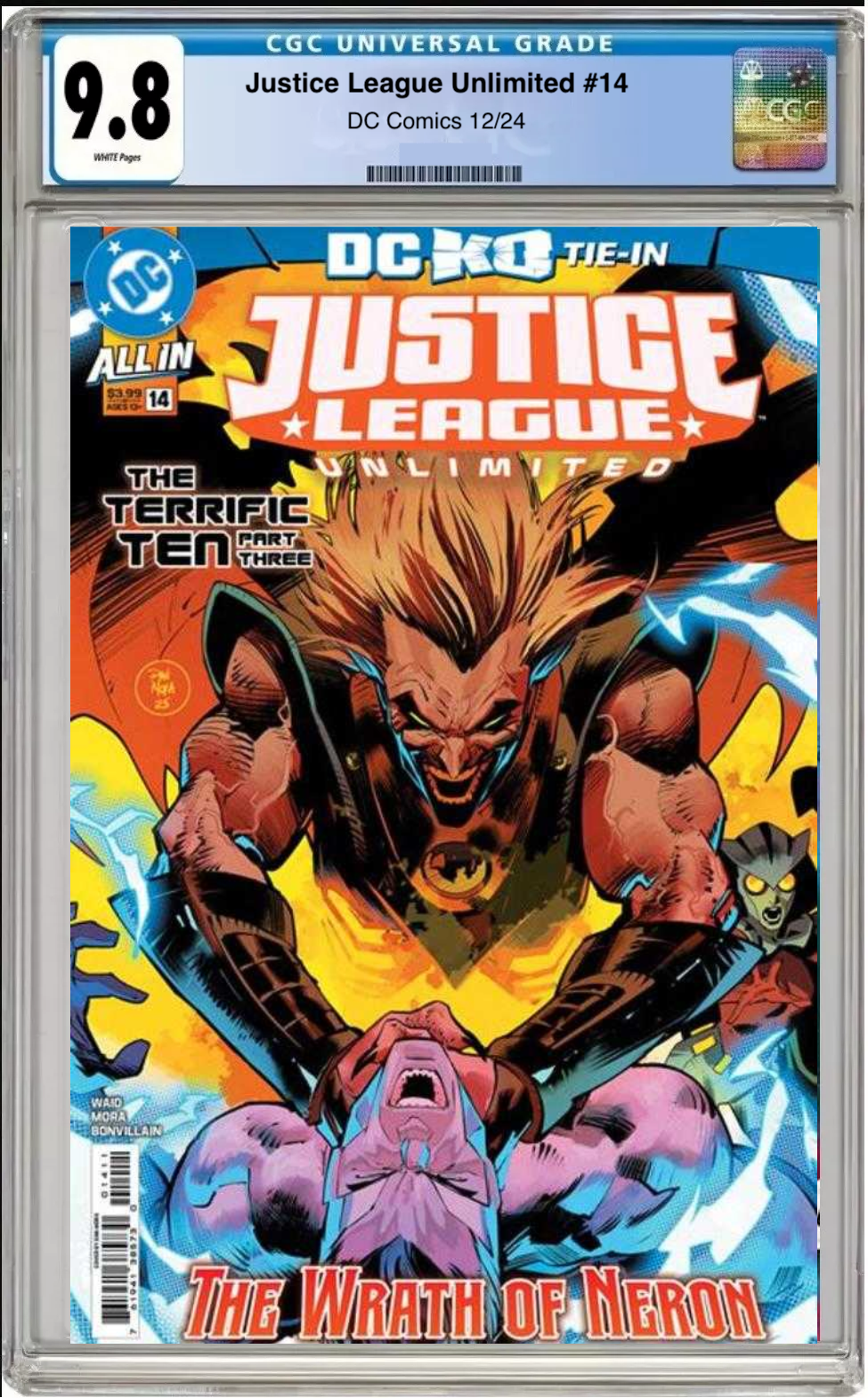 Comic book cover of Justice League Unlimited #14 Cover A with CGC grading label.