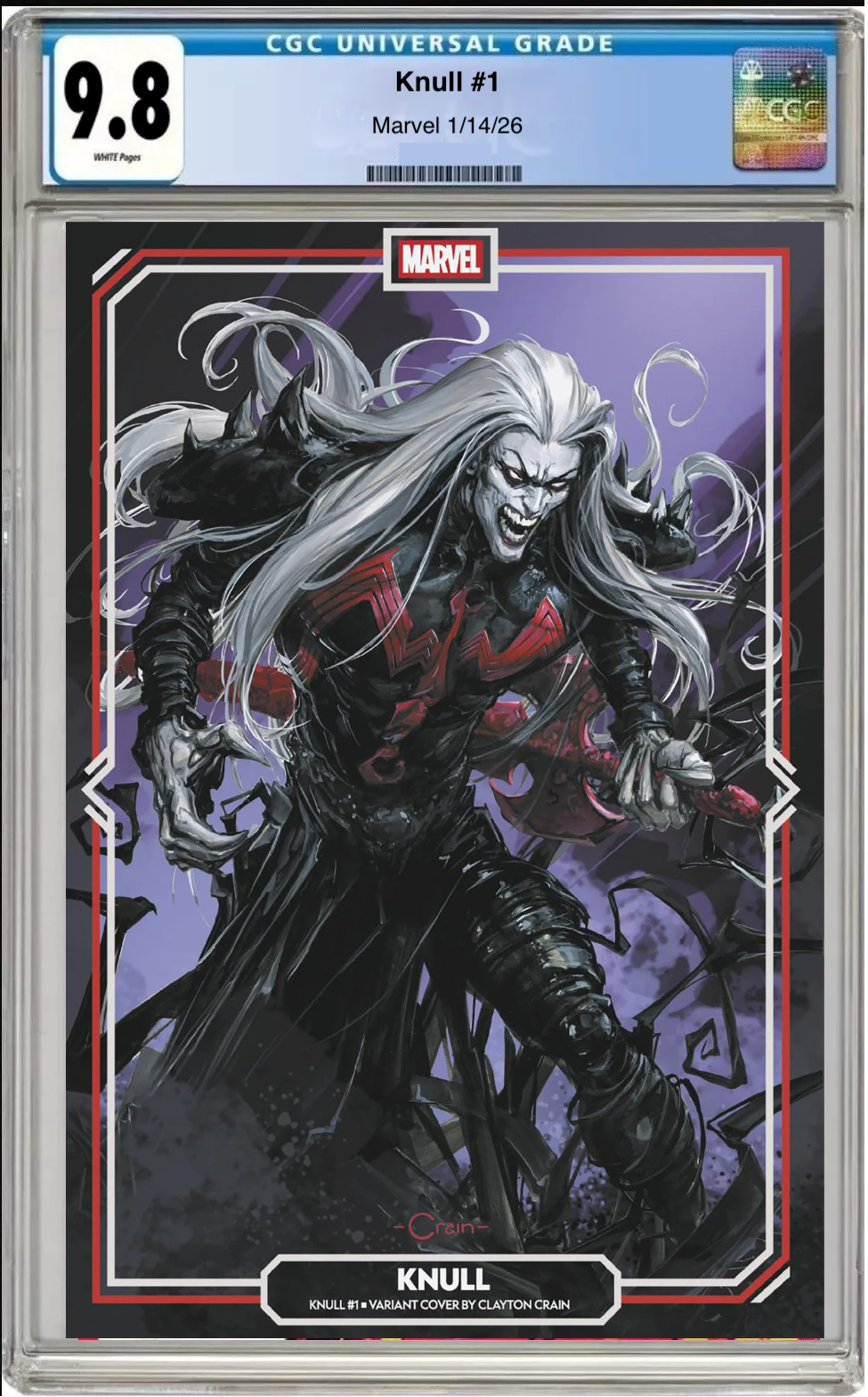 Comic book cover of Knull #1 Clayton Crain Cover with CGC grading label.