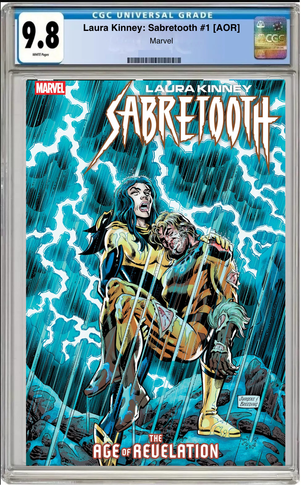 Comic book cover of Laura Kinney / Sabretooth AOR #1 Dan Jurgens Revelation Cover with CGC grading label.