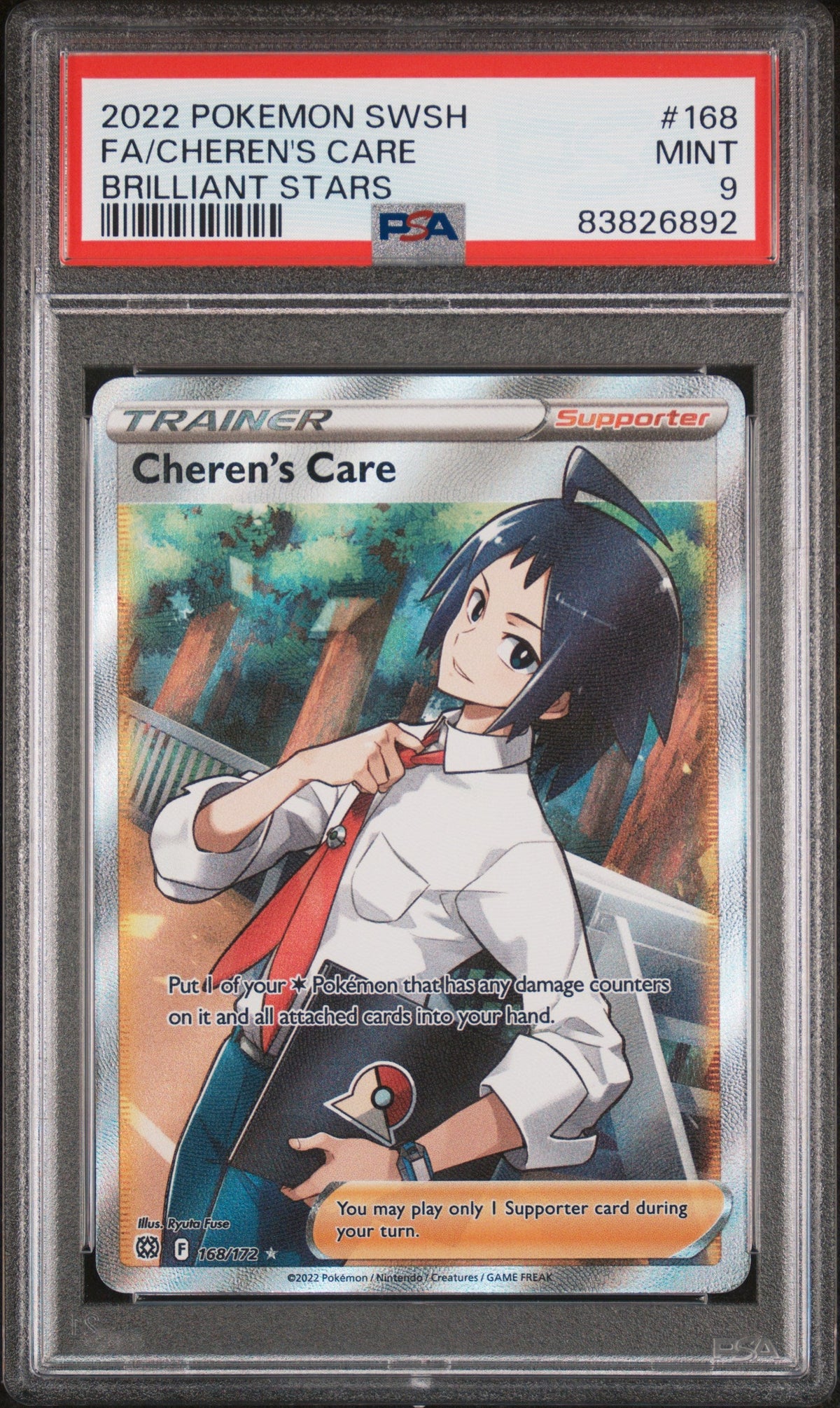 2022 POKEMON SWORD &amp; SHIELD BRILLIANT STARS Full Art CHEREN&#39;S CARE #168 PSA 9