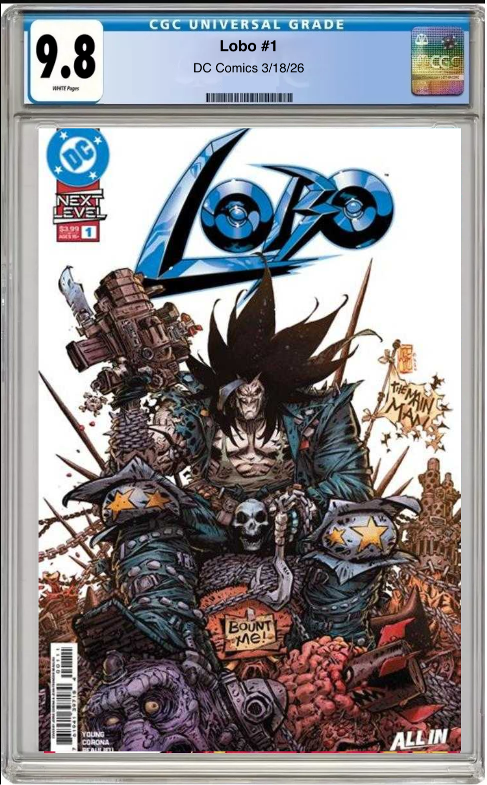 Comic book cover of Lobo #1 Cover A with CGC grading label.