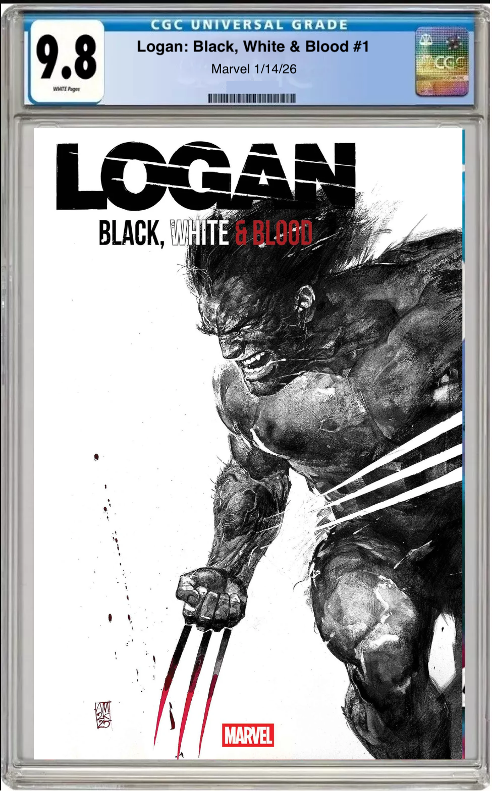 Comic book cover of Logan: Black, White & Blood #1 Main Cover with CGC grading label.