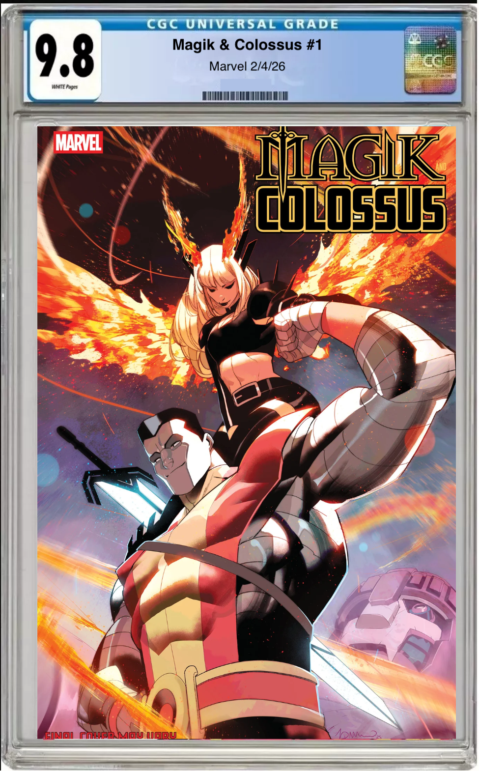 Comic book cover of Magik and Colossus #1 Simone DiMeo Cover with CGC grading label.