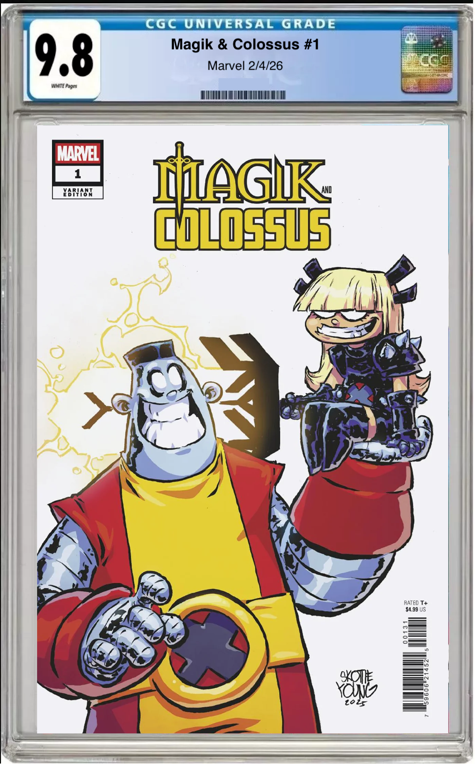 Comic book cover of Magik and Colossus #1 Skottie Young Cover with CGC grading label.