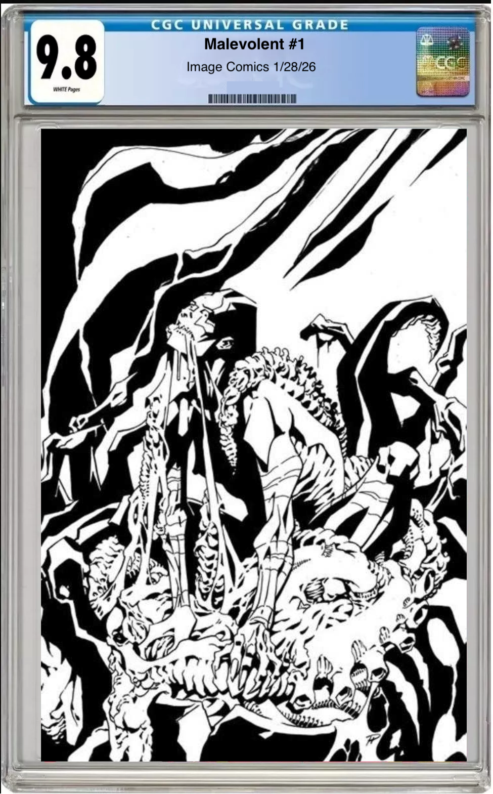 Comic book cover of Malevolent #1 Cover B with CGC grading label.