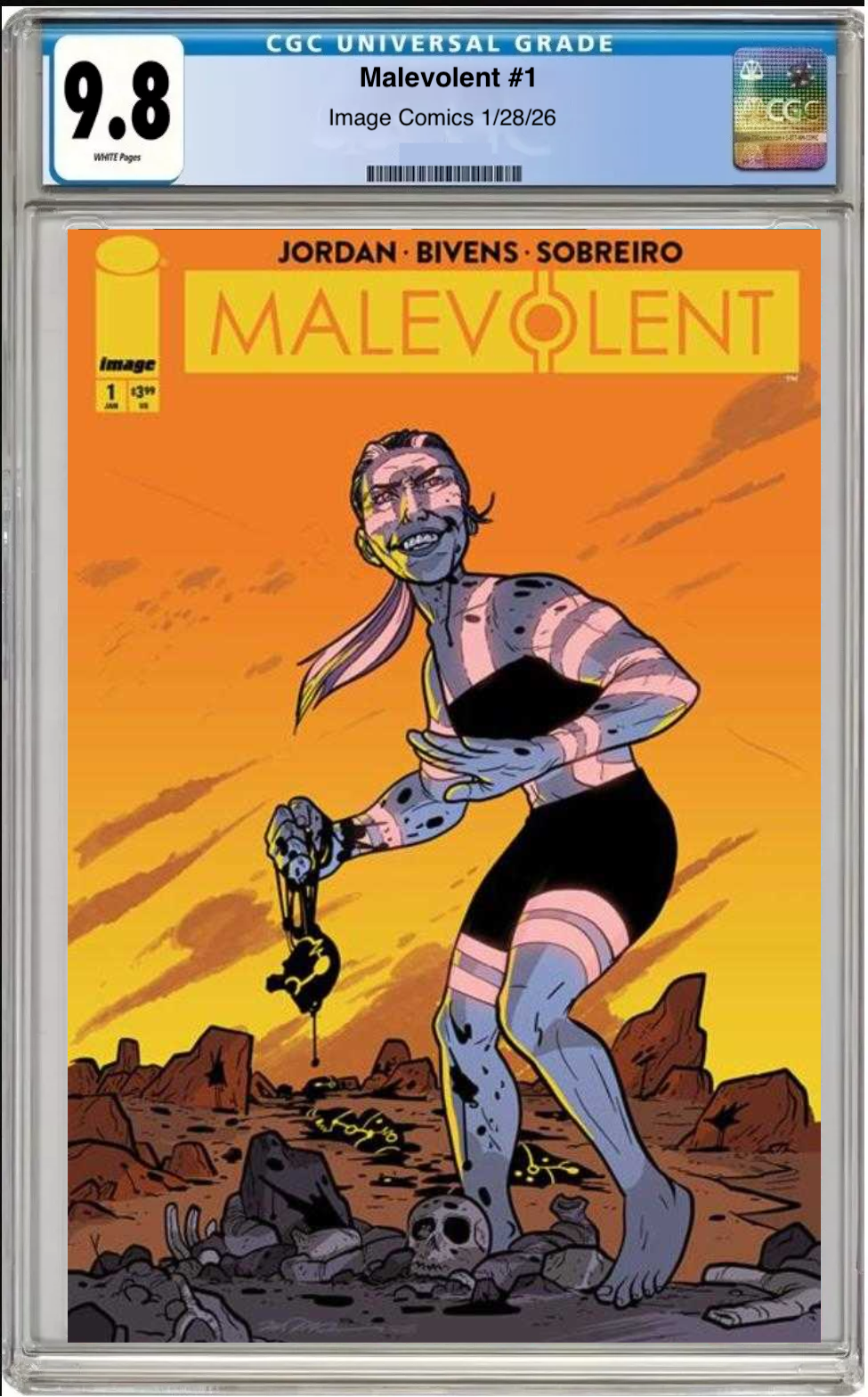 Comic book cover of Malevolent #1 Cover C with CGC grading label.